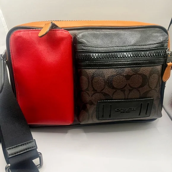 COACH **Unique** Men's Color Block Leather Travel Bag * Multi-Compartment. XLNT - Picture 1 of 12